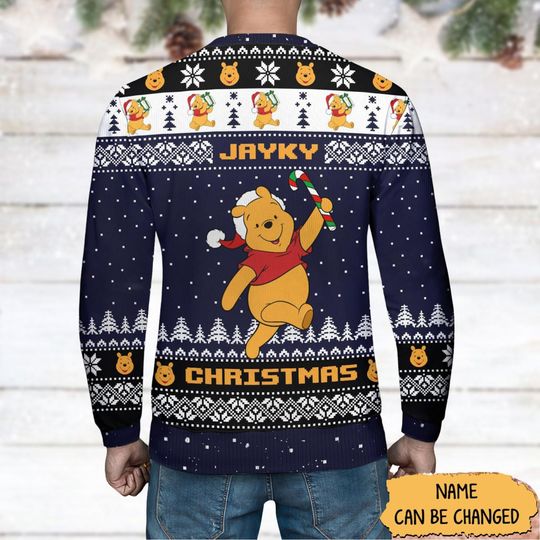 Custom Pooh Ugly Christmas Sweater - Ho Ho Ho Design - Image 14