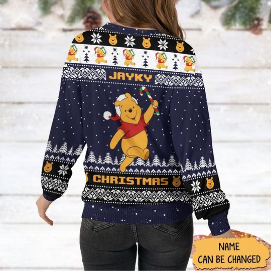 Custom Pooh Ugly Christmas Sweater - Ho Ho Ho Design - Image 12