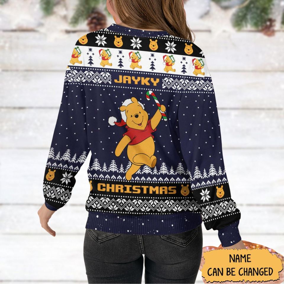 Custom Pooh Ugly Christmas Sweater - Ho Ho Ho Design - Image 4