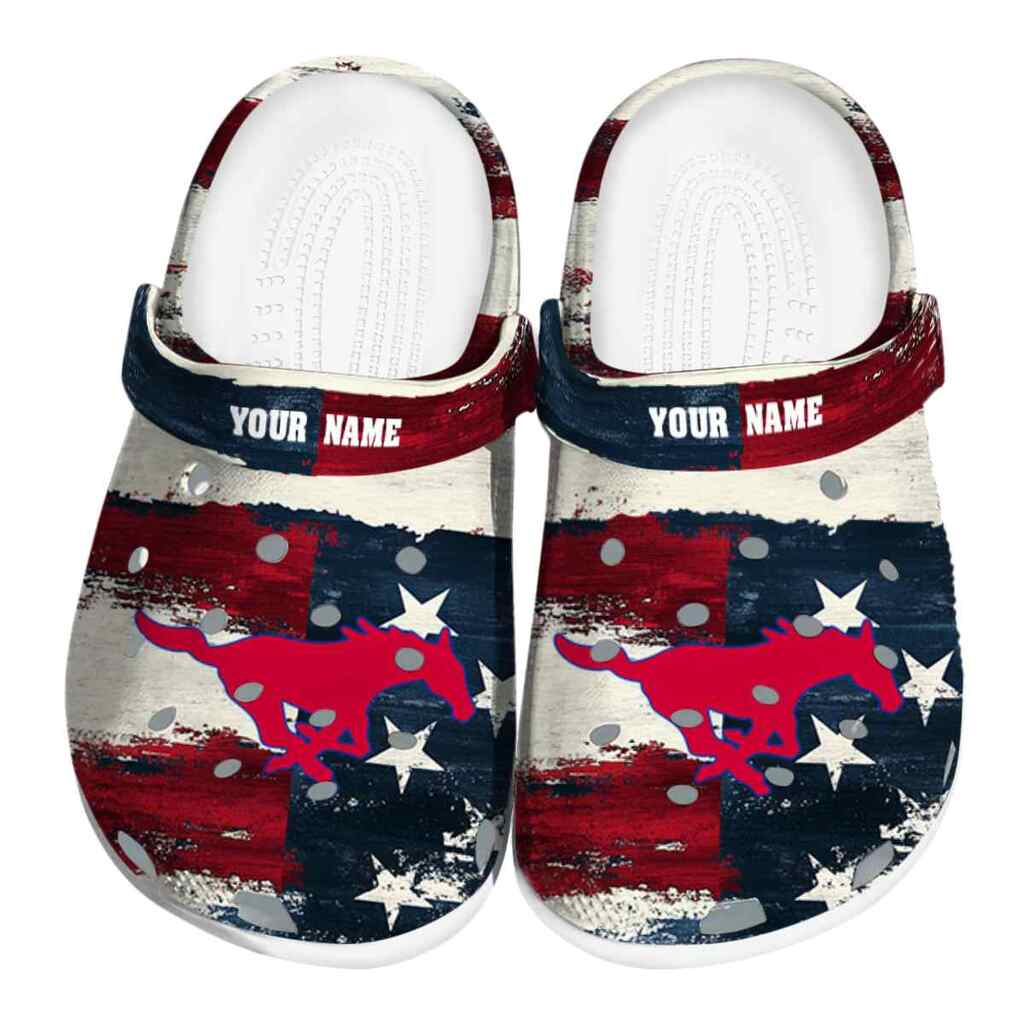 Custom SMU Mustangs Patriotic Stripes ClogTVC1801768
