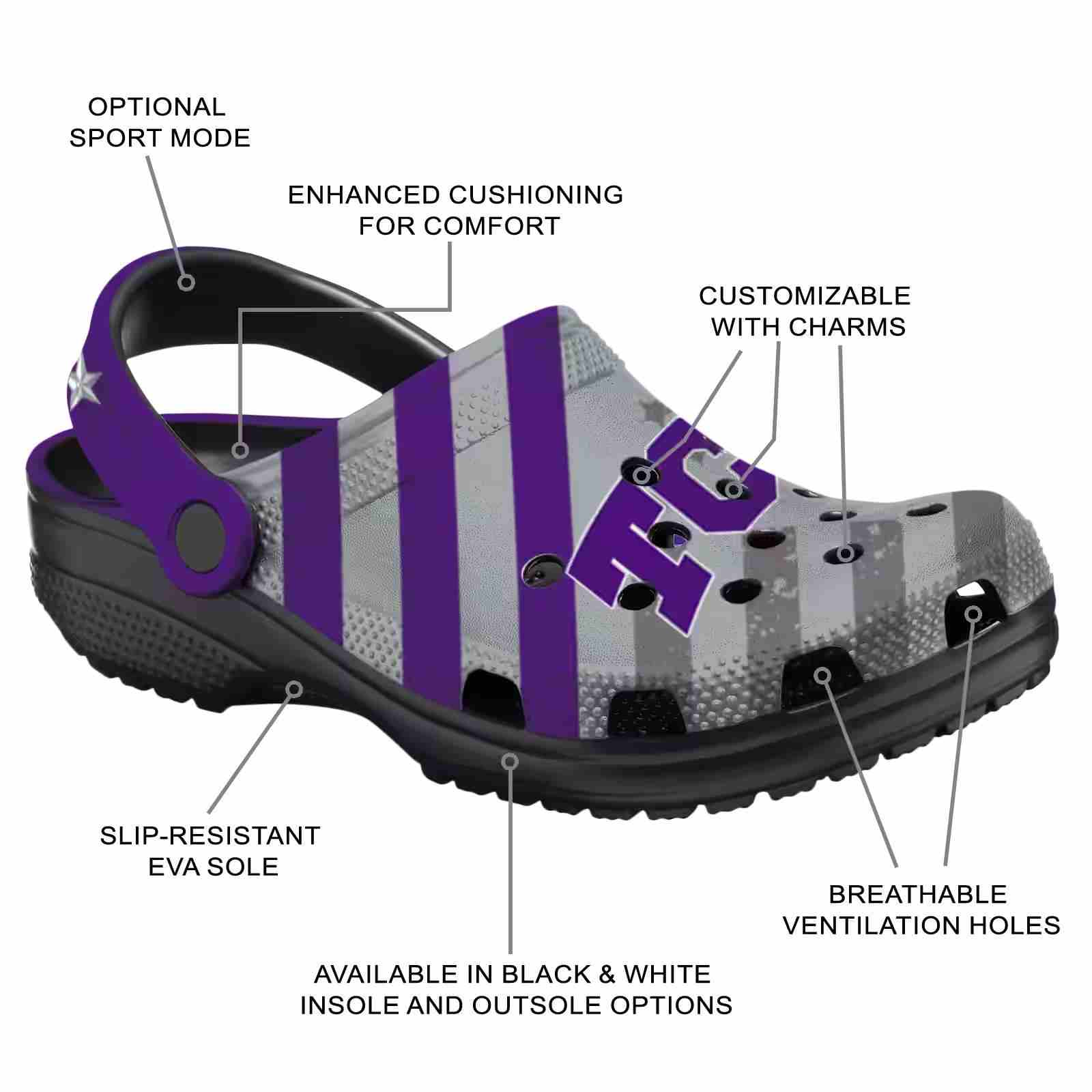 Custom TCU Horned Frogs Star-Spangled Graphic ClogTVC180169 - Image 5