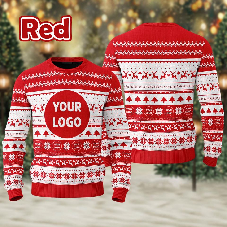 Custom Team Logo Ugly Sweater,Front & Back Design Company Christmas Sweatshirt - Image 4