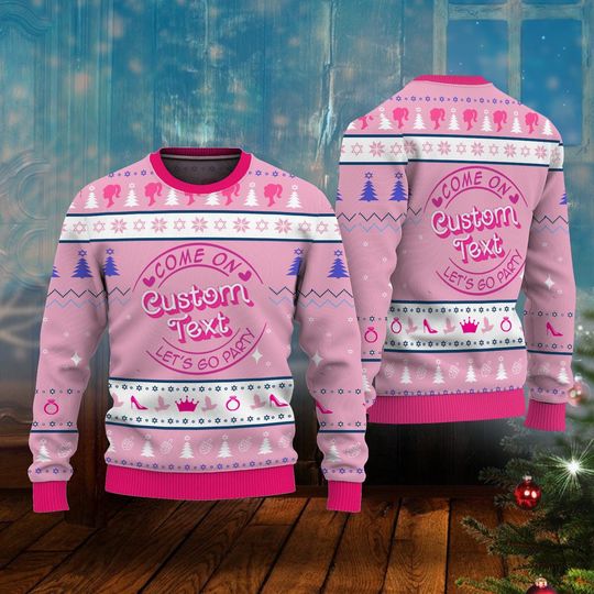 Custom Text unly sweater in Dolls Themed Font, Personalized Pink Party sweater - Image 8