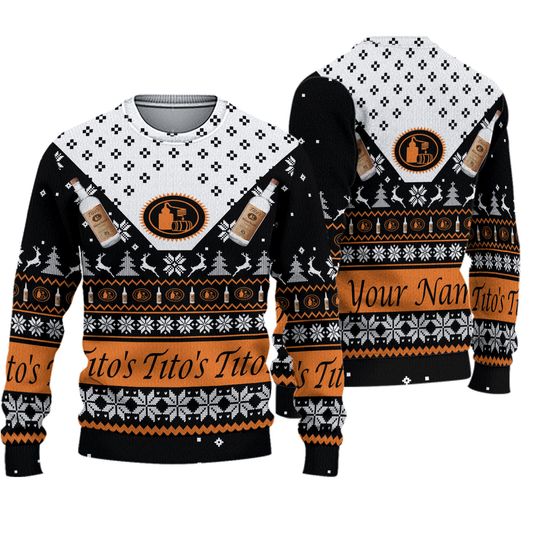 Custom Tito Handmade Ugly Christmas Sweater, Vodka Merry Xmas Sweater - Image 2