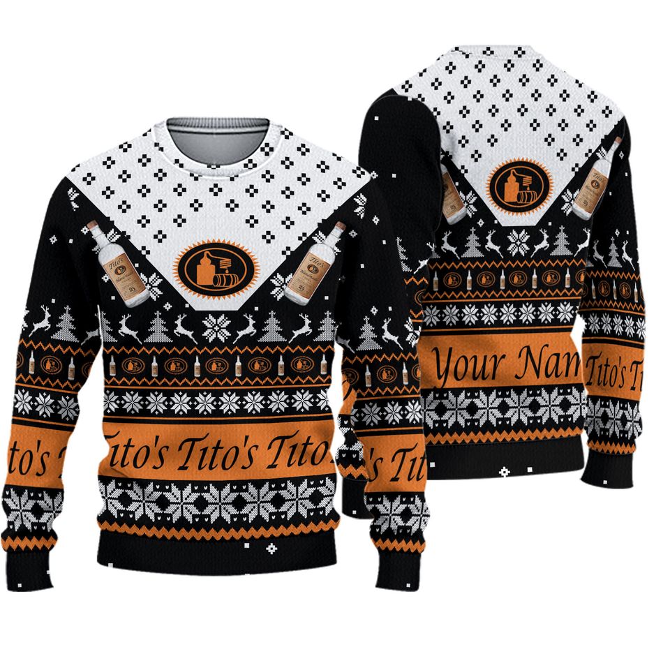 Custom Tito Handmade Ugly Christmas Sweater, Vodka Merry Xmas Sweater