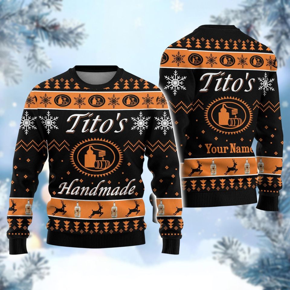 Custom Titos Handmade Vodka Ugly Sweater, Vodka Christmas Sweater