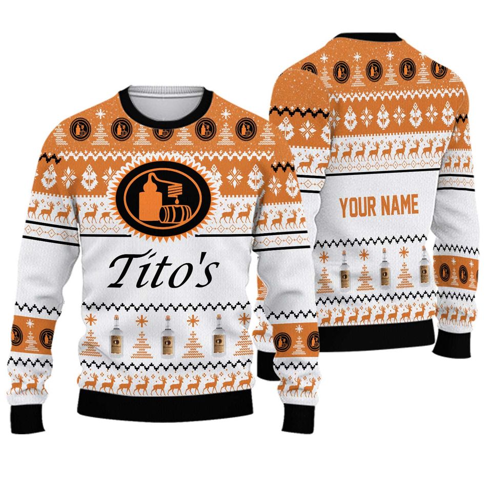 Custom Titos Vodka Christmas Ugly Sweater, Vodka Xmas Sweater