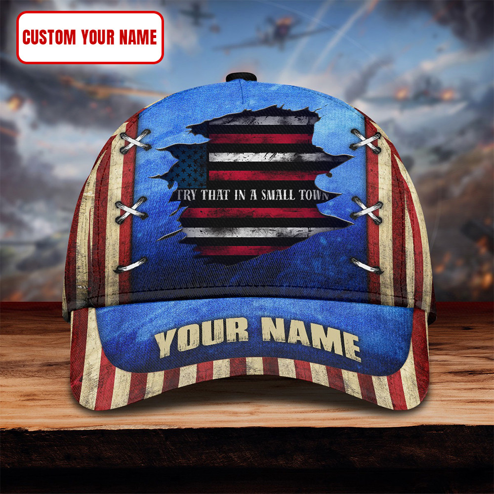 Custom Try That In A Small Town Hat With Old American Flag I Stand With Aldean Team Merch Trucker Hats Custom Hats Gifts For Men & Women