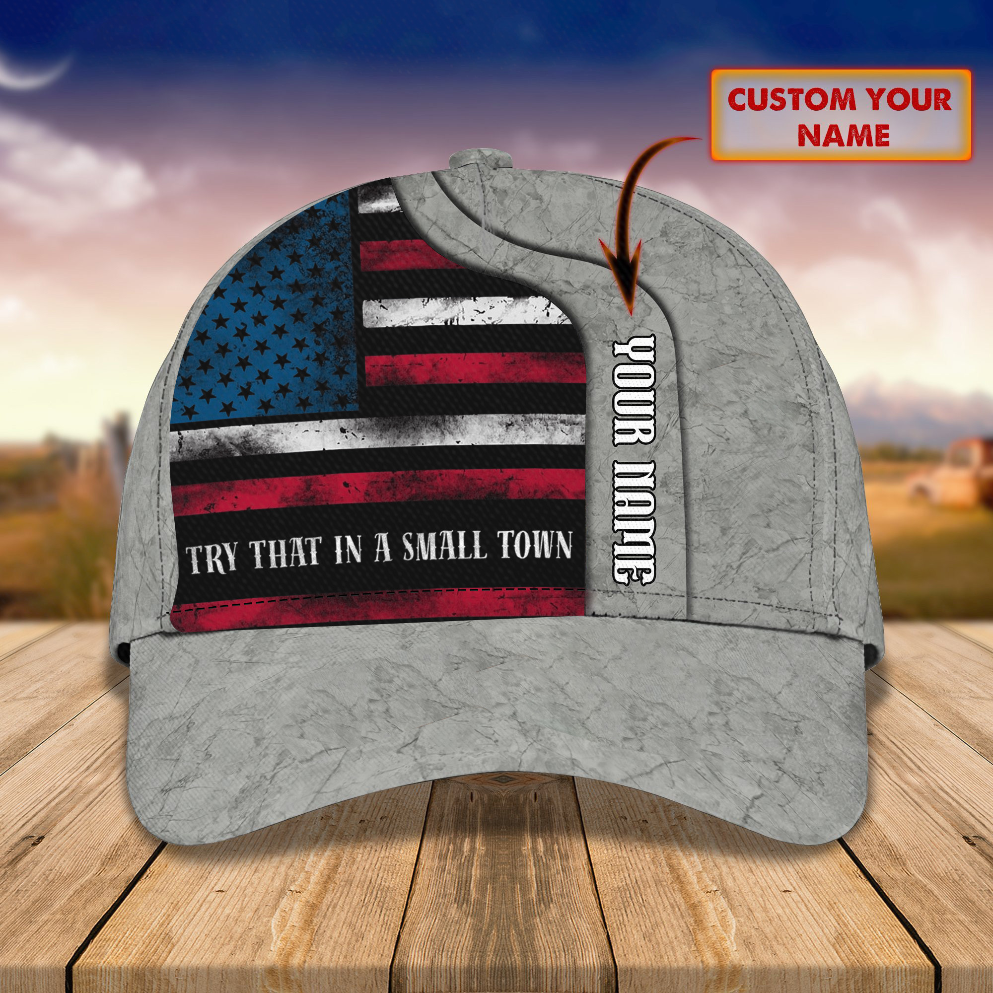 Custom Try That In A Small Town Hat With Old American Flag Pro Gun Rights Patriotic Hats Men Trucker Hats Custom Hats Gifts For Men & Women