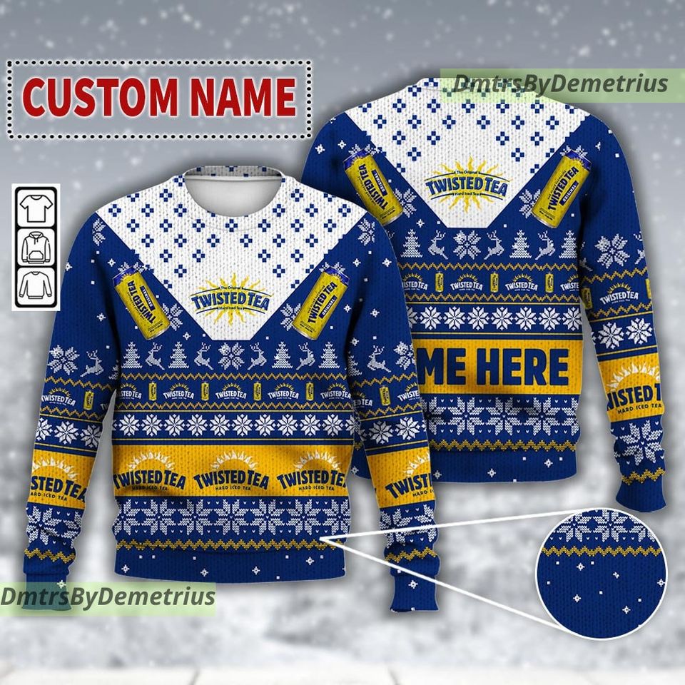 Custom Twisted Tea Drink Ugly Christmas Sweater, Drink Merry Xmas Sweater