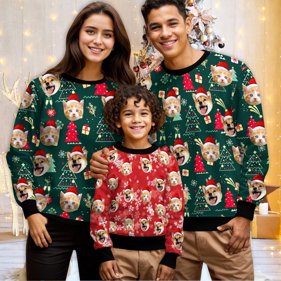 Custom Ugly Christmas Sweater with Face for Man Women, Custom Family