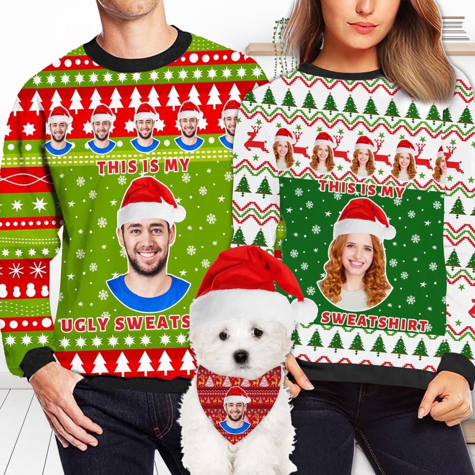 Custom Ugly Christmas Sweater with Photo Logo, Personalized Photo Sweatshirts