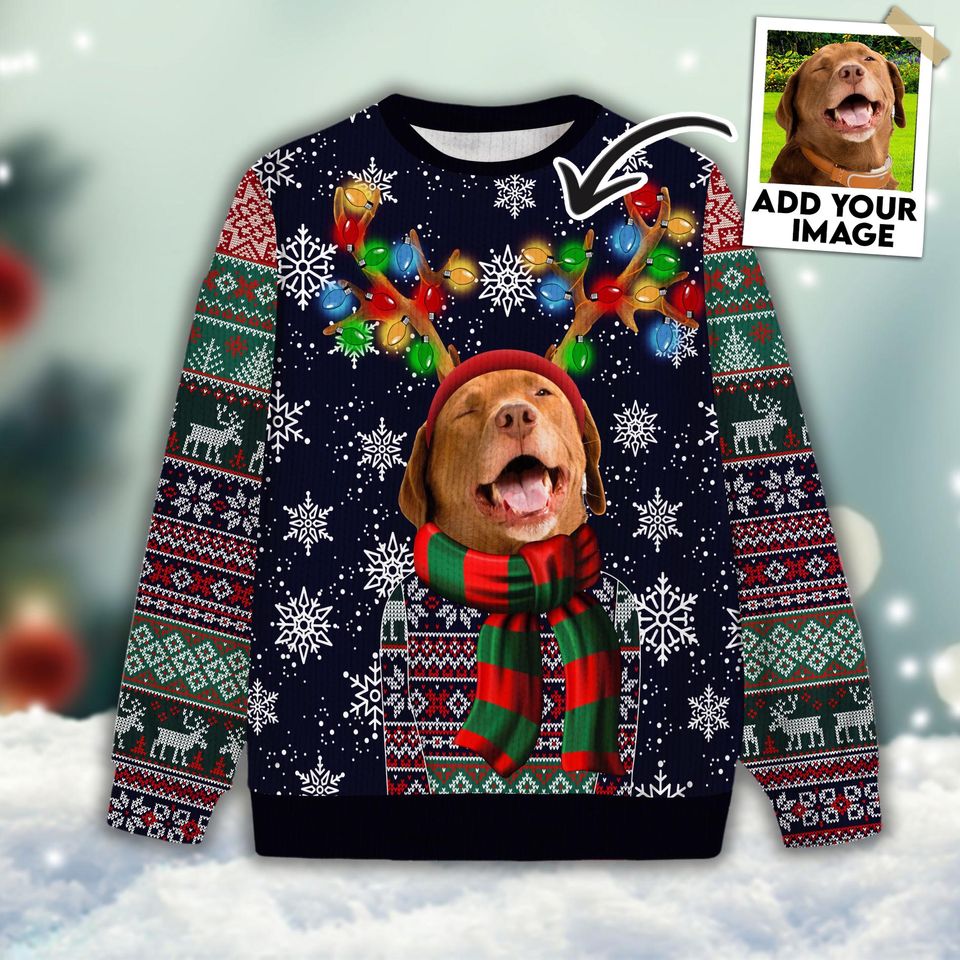 Custom Ugly Christmas Sweaters with Photo, Personalized Crew Neck