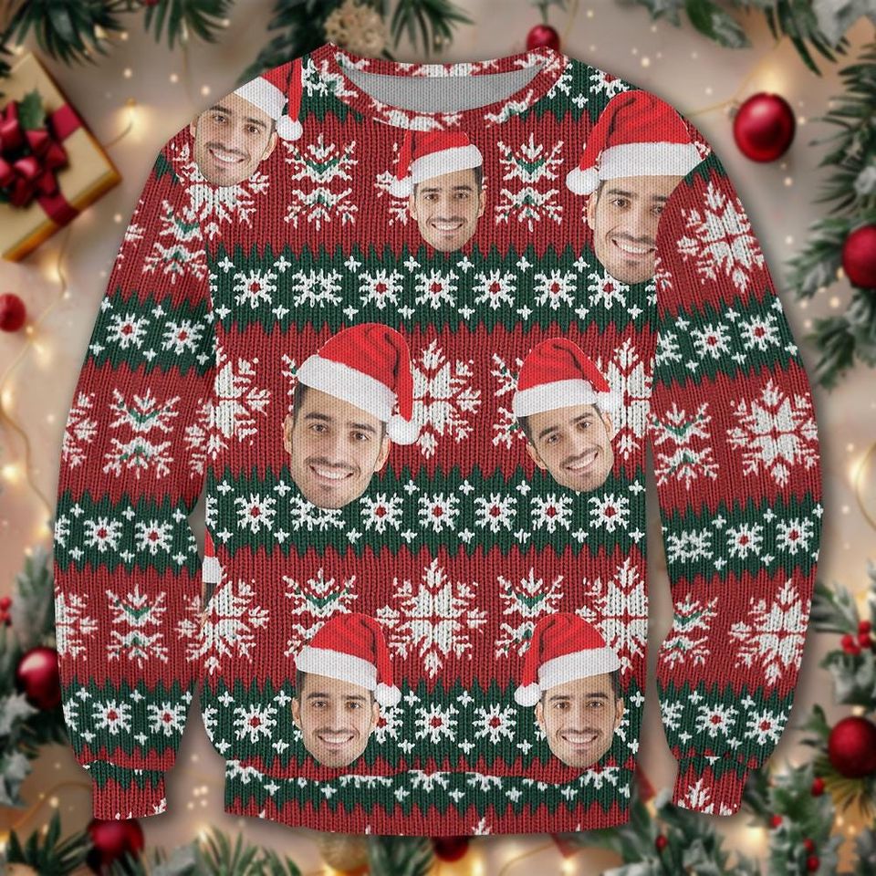 Custom Ugly Christmas Sweatershirt, Personalized Ugly Christmas Face Sweatershirt, Christmas gifts - Image 3