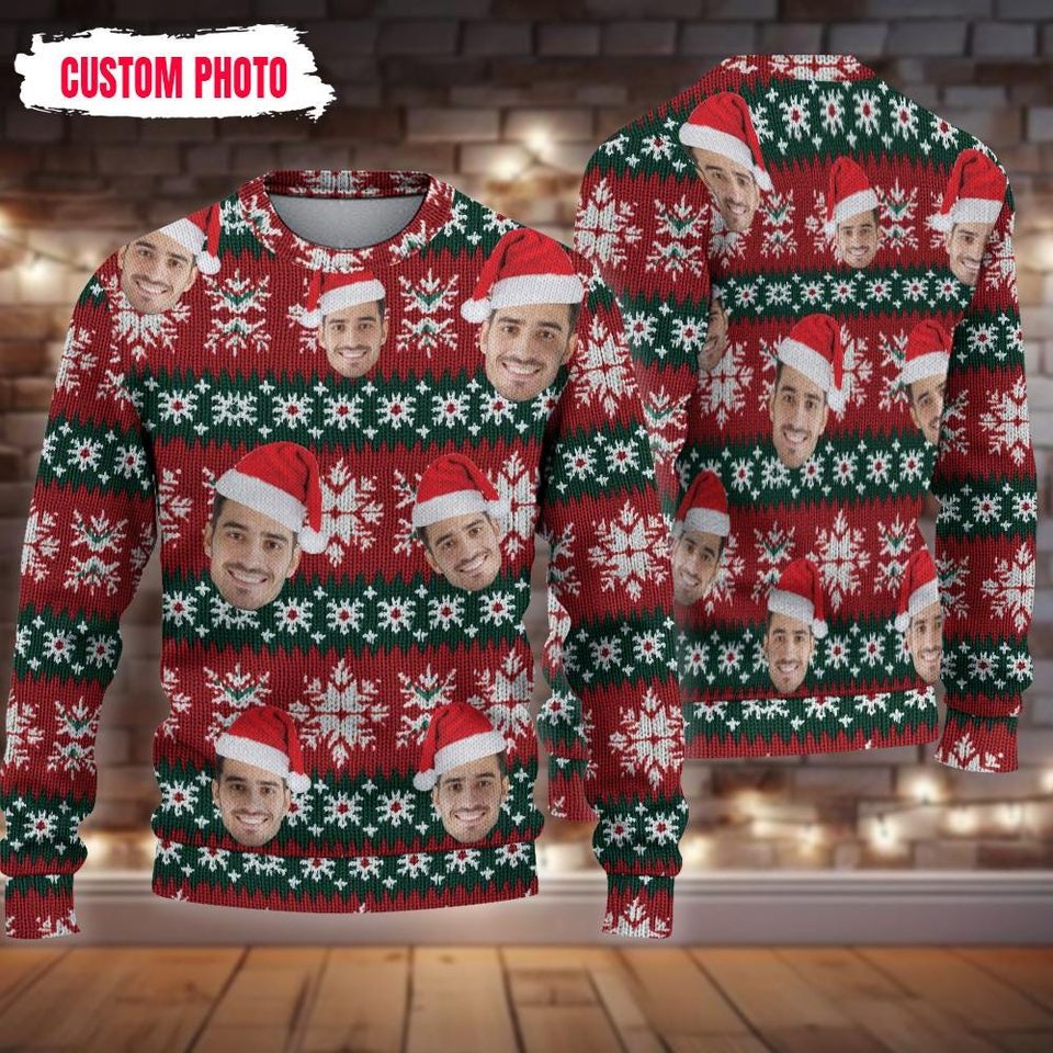 Custom Ugly Christmas Sweatershirt, Personalized Ugly Christmas Face Sweatershirt, Christmas gifts - Image 2