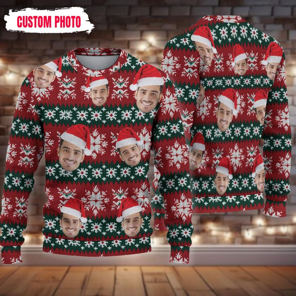 Custom Ugly Christmas Sweatershirt, Personalized Ugly Christmas Face Sweatershirt, Christmas gifts