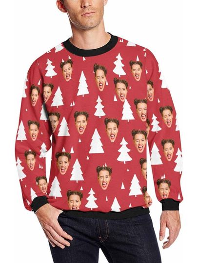 Custom Ugly Christmas Tree Sweater with Funny Face Print - Image 5