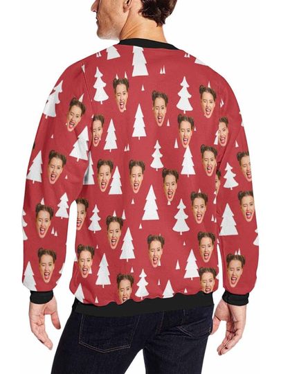 Custom Ugly Christmas Tree Sweater with Funny Face Print - Image 6