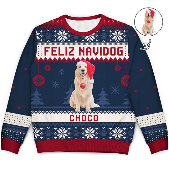 Custom Upload Image Feliz Navidog Merry Woofmas Personalized Unisex Ugly Sweatshirt - Image 4