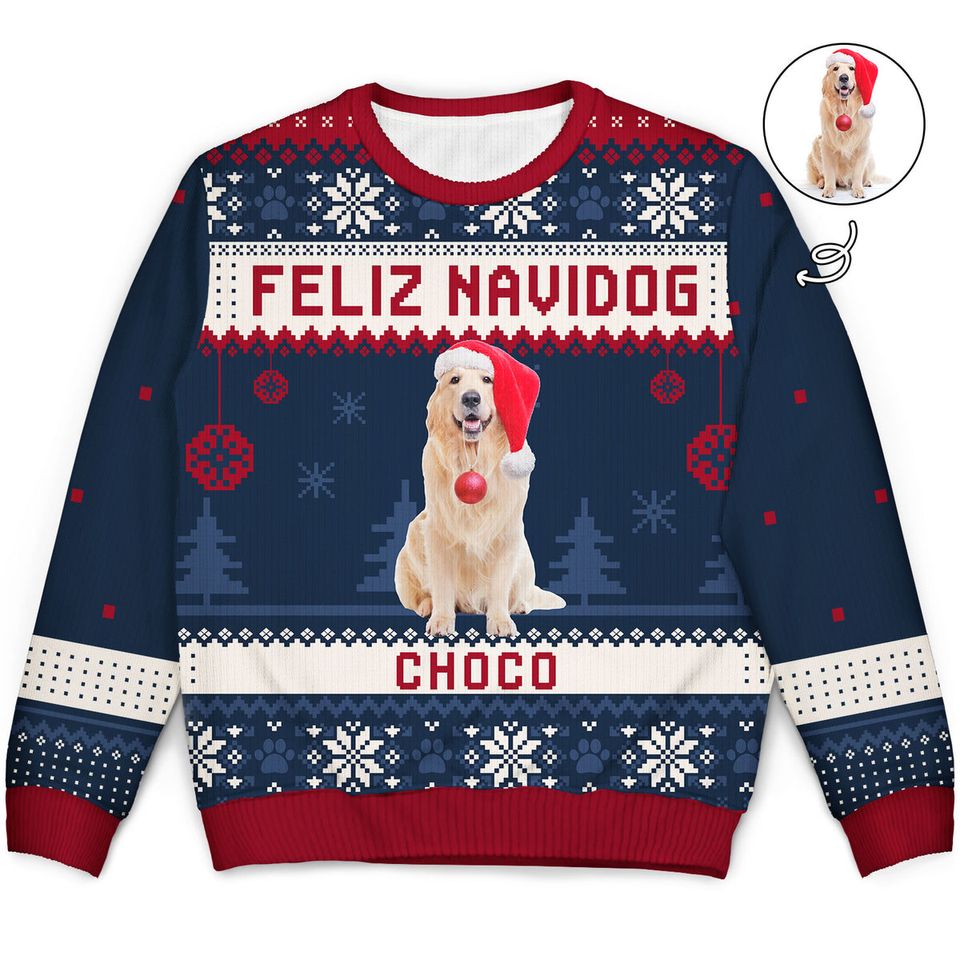 Custom Upload Image Feliz Navidog Merry Woofmas Personalized Unisex Ugly Sweatshirt