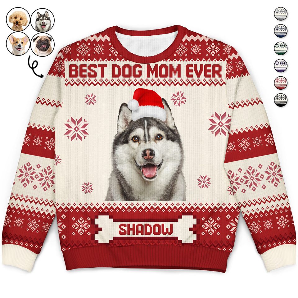 Custom Upload Photo Funny Pet Face Christmas Gift Personalized Unisex Ugly Sweatshirt