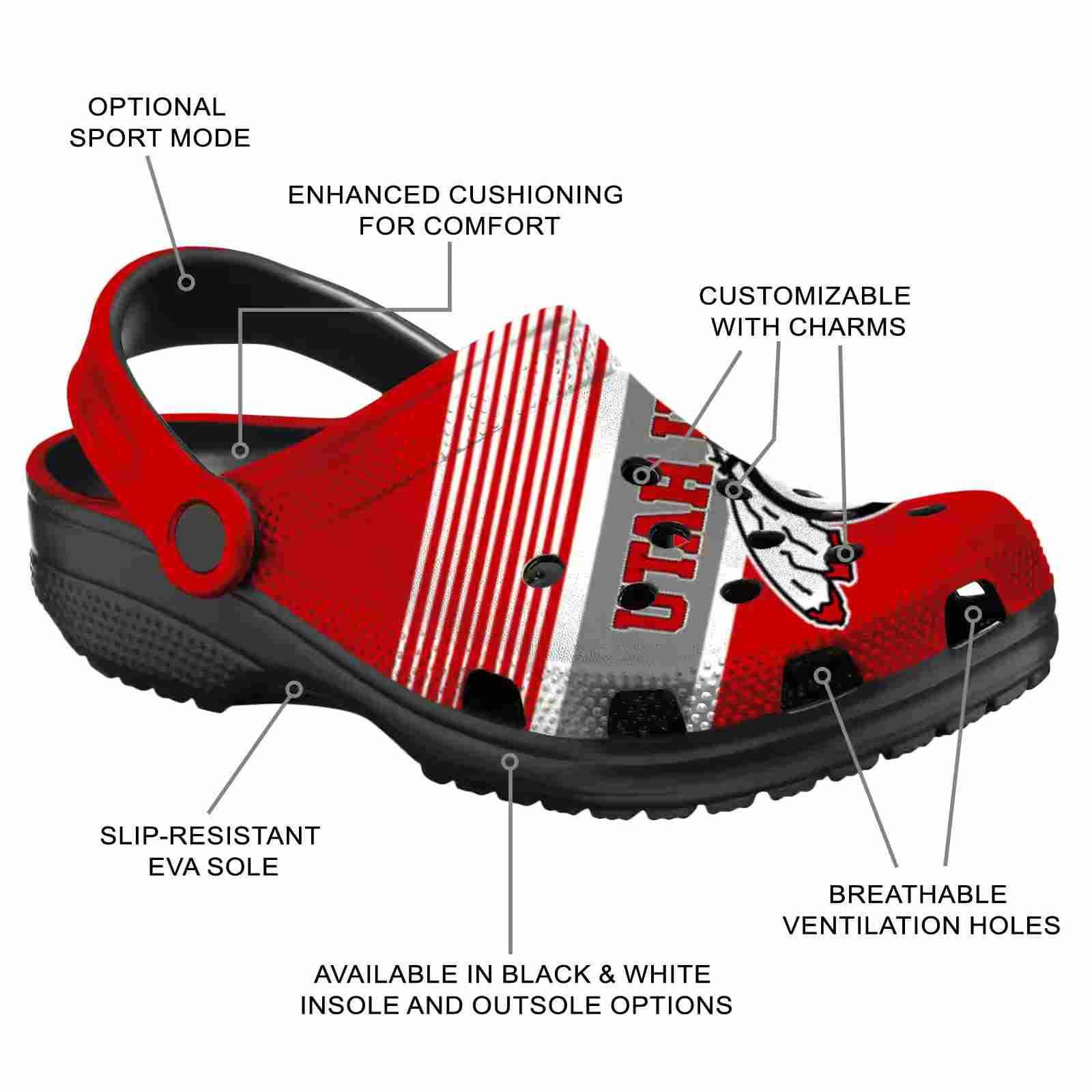 Custom Utah Utes Vibrant Dual-Tone ClogTVC180164 - Image 5