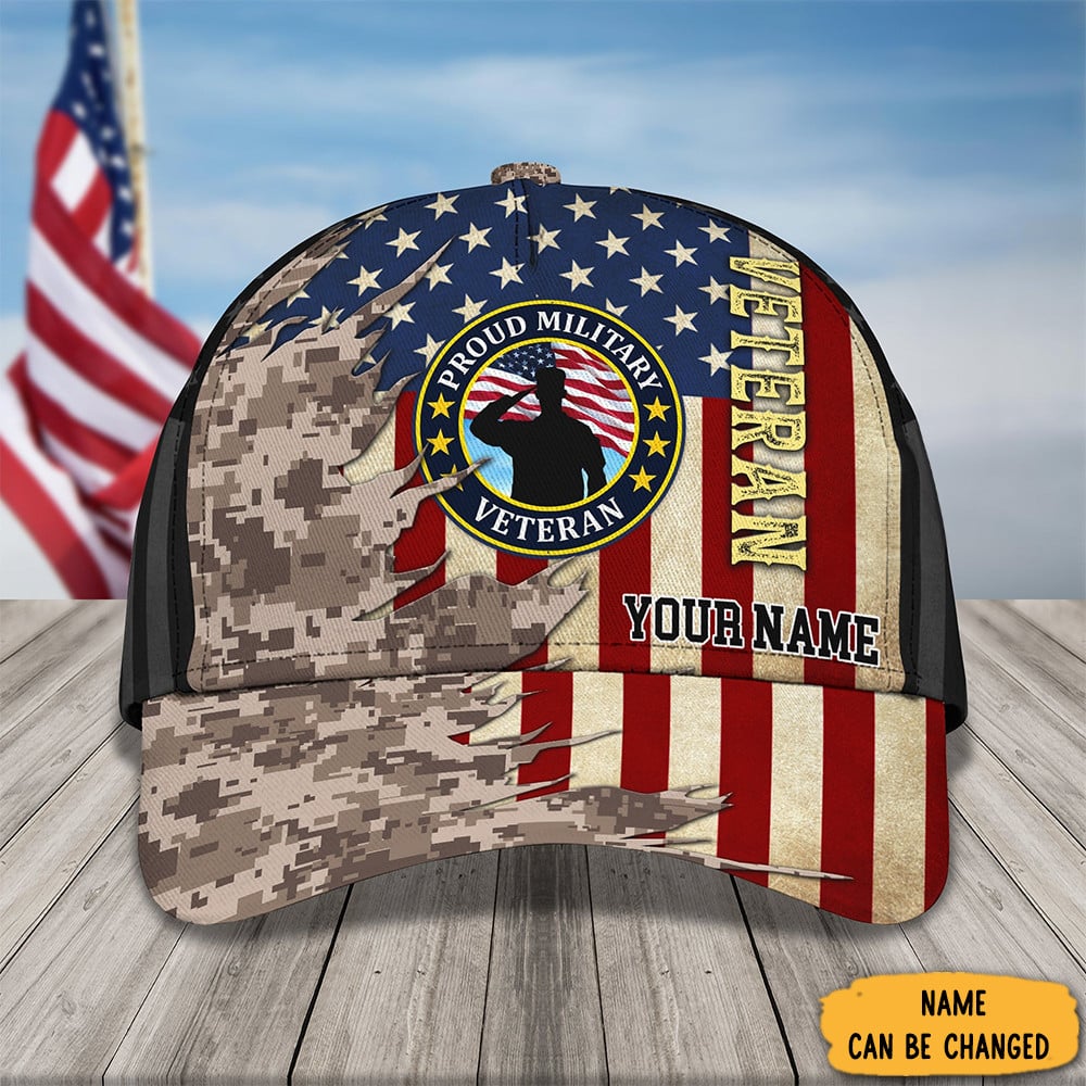 Custom Veteran Hat Camo American Flag Proud Military Veteran Patriotic Cap Gift Ideas Trucker Hats Custom Hats Gifts For Men & Women