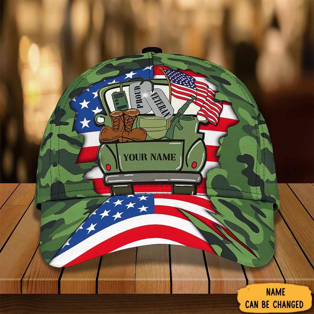 Custom Veteran Hat Camo Print American Flag Ball Cap Veterans Day Gifts For Dad Trucker Hats Custom Hats Gifts For Men & Women