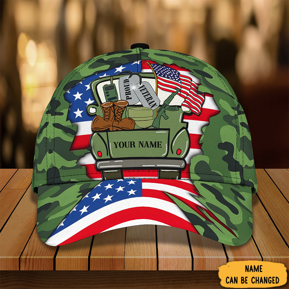 Custom Veteran Hat Camo Print American Flag Ball Cap Veterans Day Gifts For Dad Trucker Hats Custom Hats Gifts For Men & Women