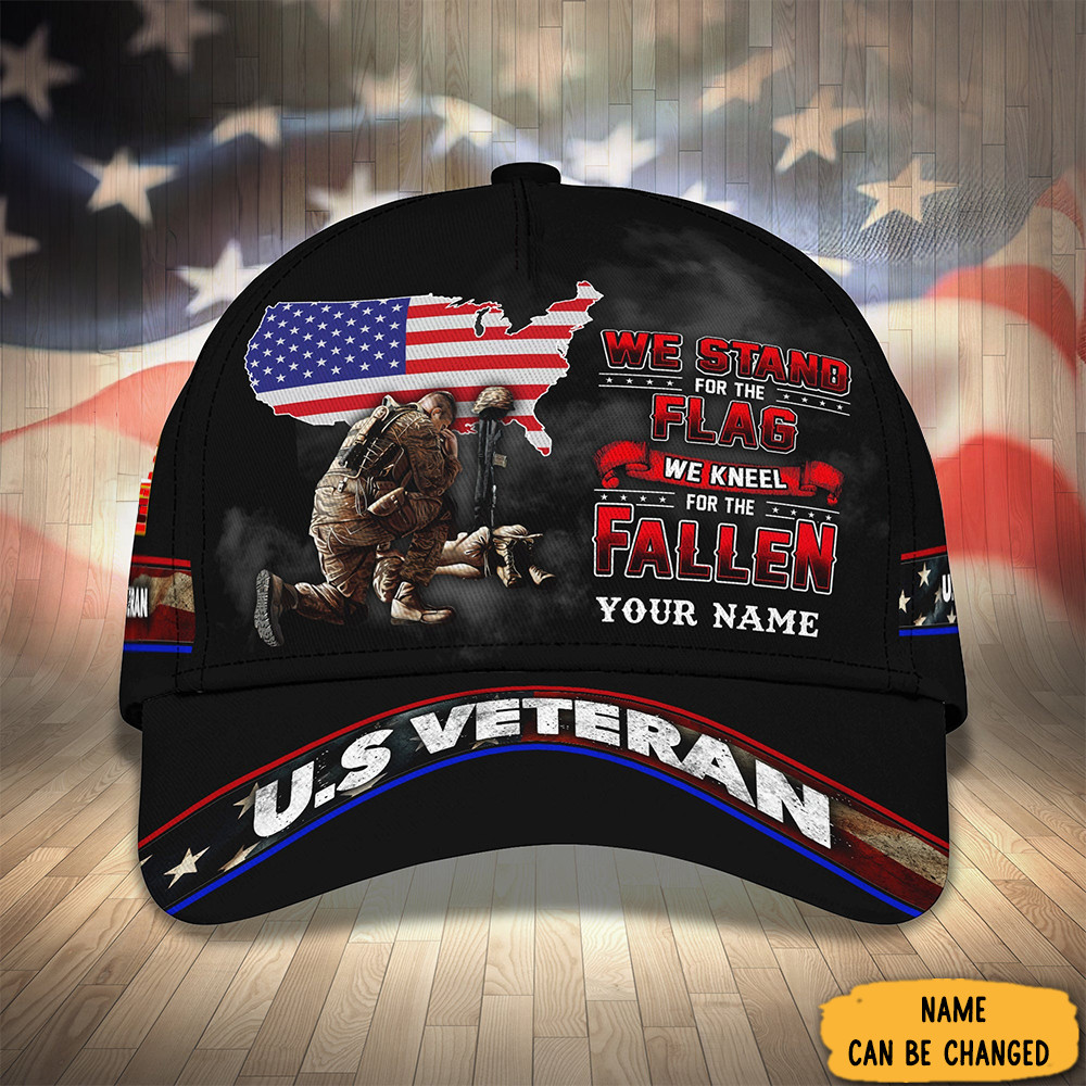 Custom Veteran Hat We Stand For The Flag Kneel For The Fallen Veteran Ball Hat Patriotic Trucker Hats Custom Hats Gifts For Men & Women