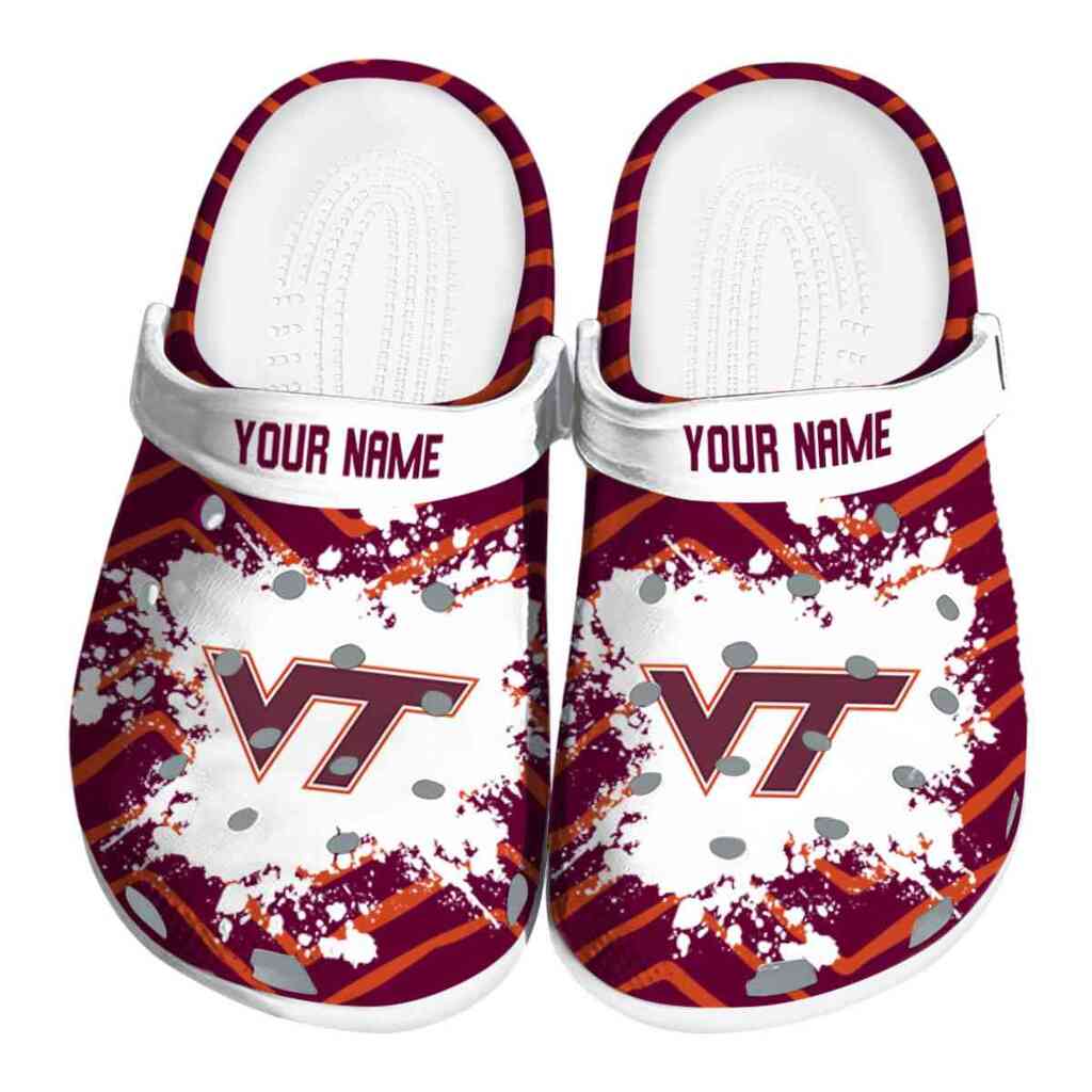 Custom Virginia Tech Hokies Zigzag Paint Burst ClogTVC1801130