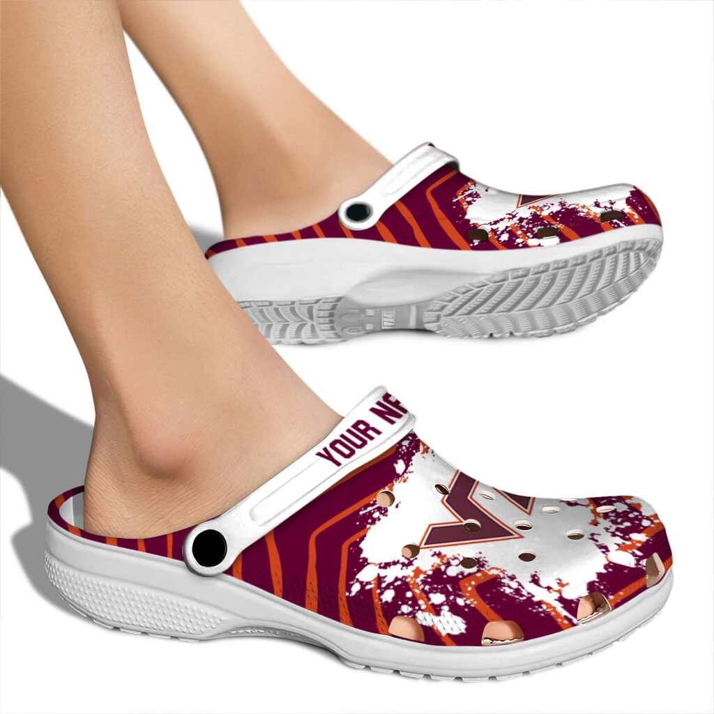 Custom Virginia Tech Hokies Zigzag Paint Burst ClogTVC1801130 - Image 2