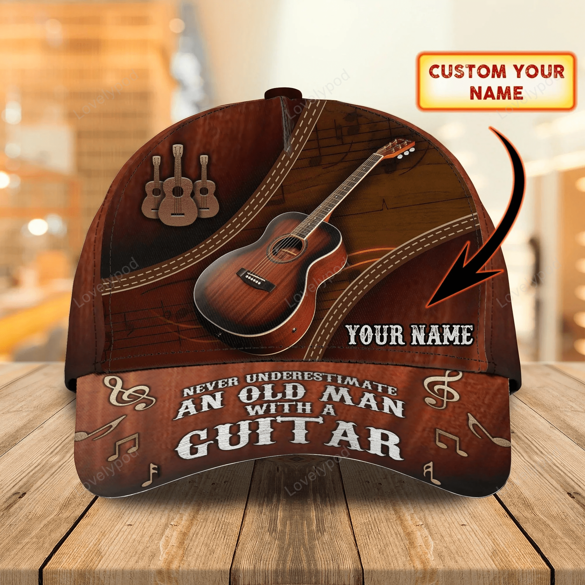 Custom With Name A Baseball 3D Cap Hat, Never Underestimate An Old Man With A Guitar, Guitarist Gifts Trucker Hats Custom Hats Gifts For Men & Women
