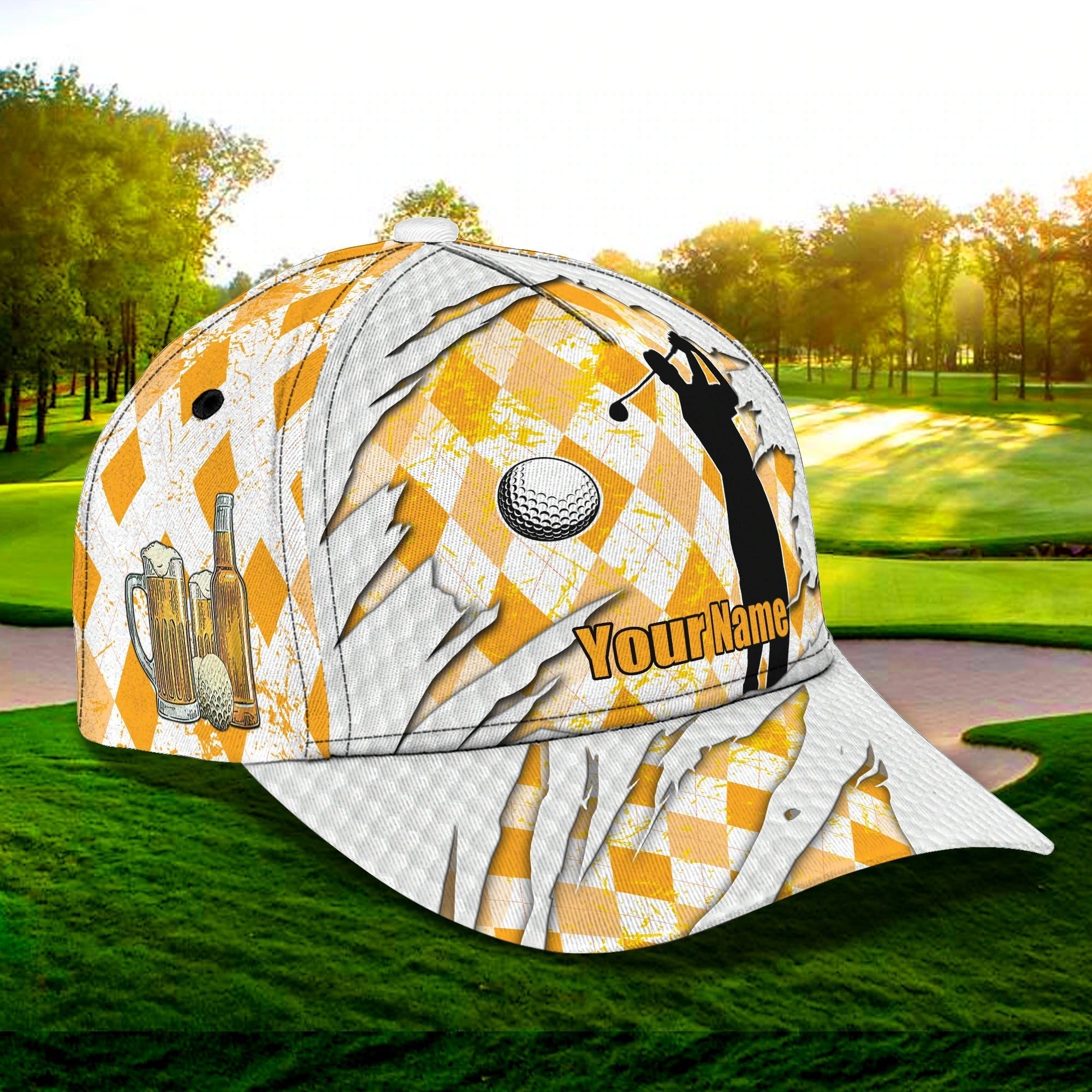 Custom With Name Baseball Cap For Golfer, I Like Golf And Guitar 3D Cap Hat, Golf Hat Mens Trucker Hats Custom Hats Gifts For Men & Women