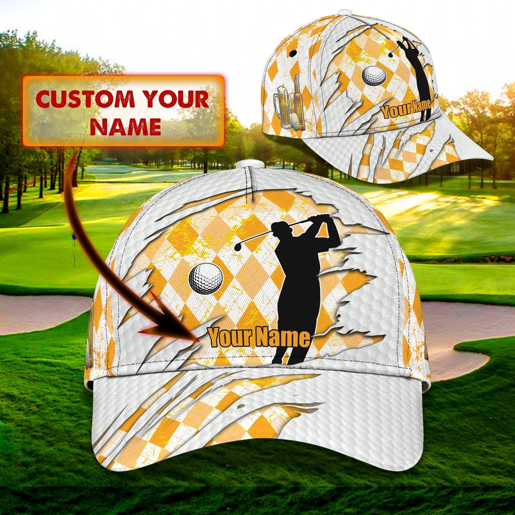 Custom With Name Baseball Cap For Golfer, I Like Golf And Guitar 3D Cap Hat, Golf Hat Mens Trucker Hats Custom Hats Gifts For Men & Women