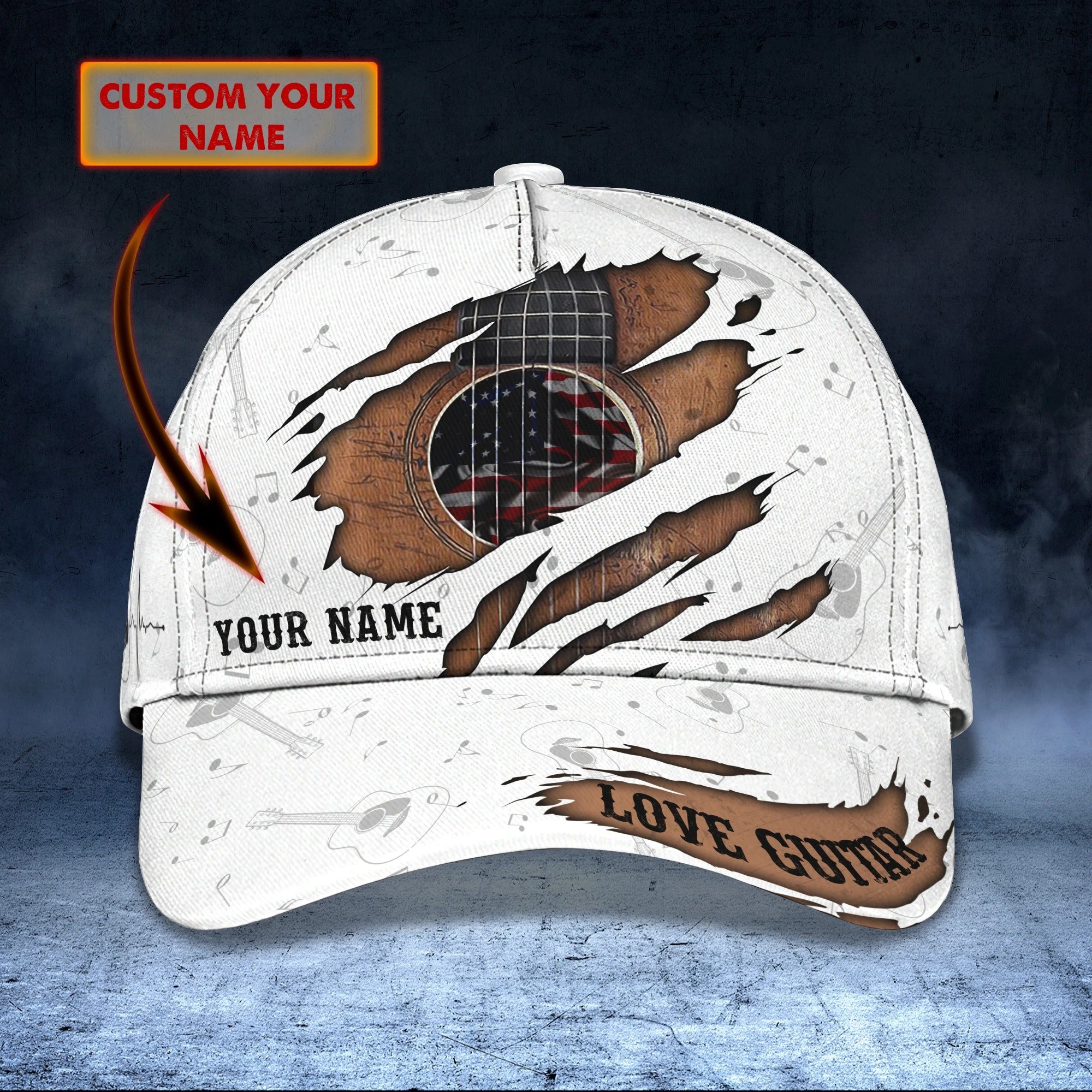 Custom With Name Baseball Full Print Guitar Cap For Men And Woman, Birthday Gift For Guitar Lovers, Guitar Cap Hat Trucker Hats Custom Hats Gifts For Men & Women