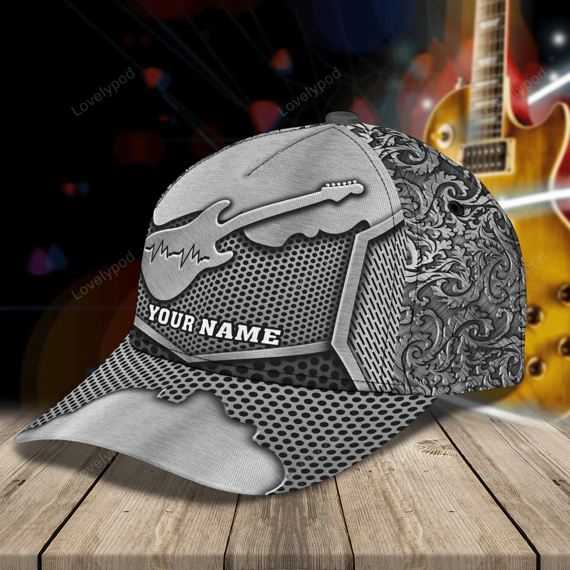 Custom With Name Baseball Full Print Guitar Cap For Men And Woman, Birthday Gift For Guitar Lovers, Guitar Cap Hat Trucker Hats Custom Hats Gifts For Men & Women
