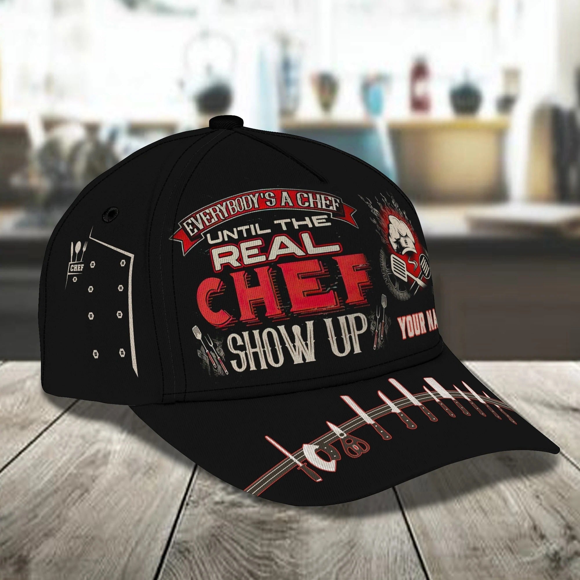 Custom With Name Chef Gear And Uniform Black Baseball Cap For Master Chef, Premium Quality Classic 3D Chef Cap Trucker Hats Custom Hats Gifts For Men & Women