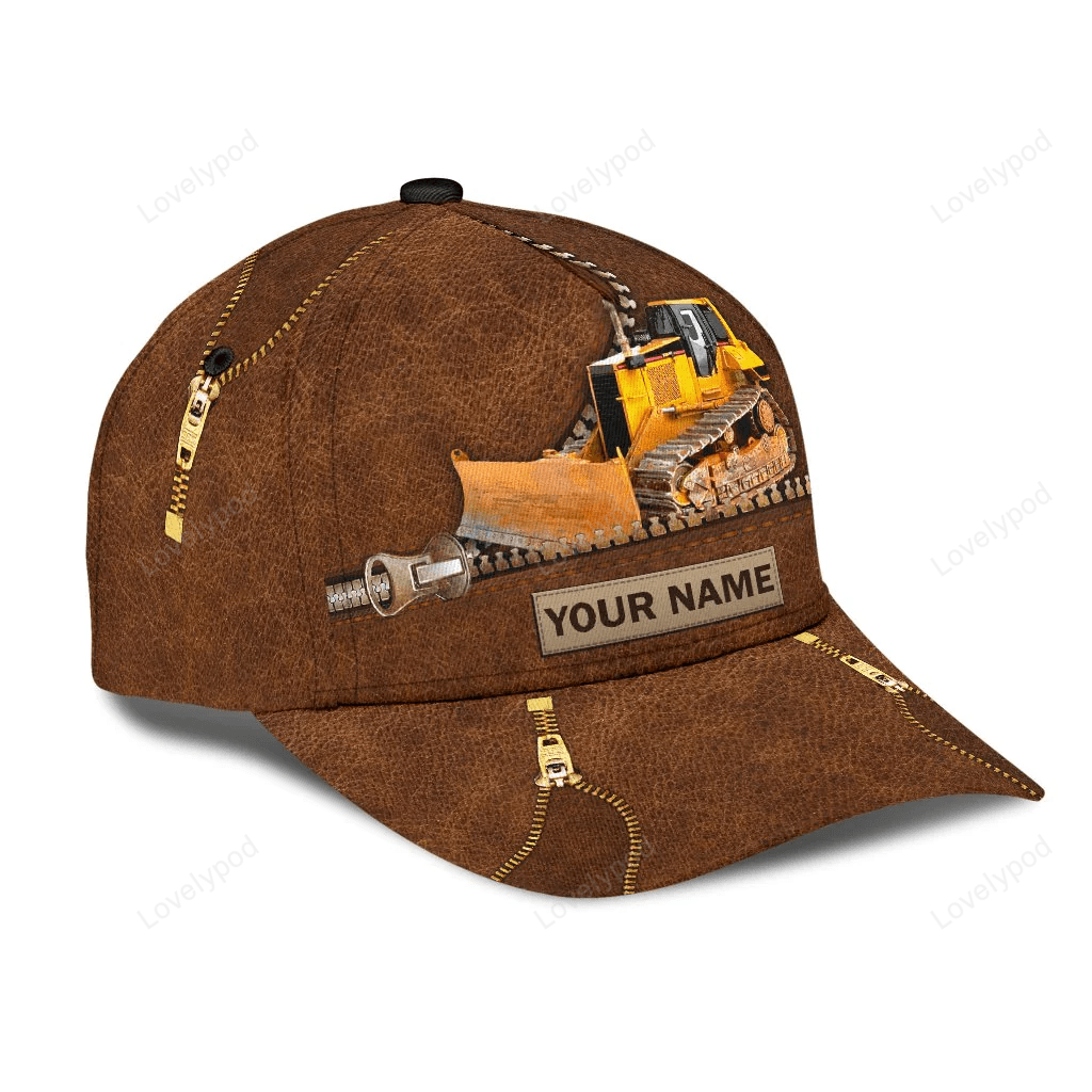 Custom With Name Classic Cap Hat For Bulldozer, Heavy Equipment 3D Cap Hat For Men, Bulldozer Cap Hat Trucker Hats Custom Hats Gifts For Men & Women