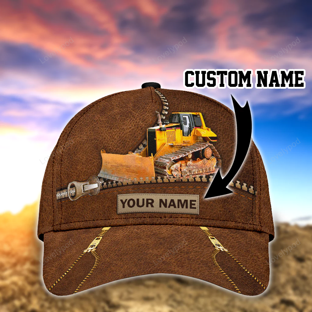 Custom With Name Classic Cap Hat For Bulldozer, Heavy Equipment 3D Cap Hat For Men, Bulldozer Cap Hat Trucker Hats Custom Hats Gifts For Men & Women