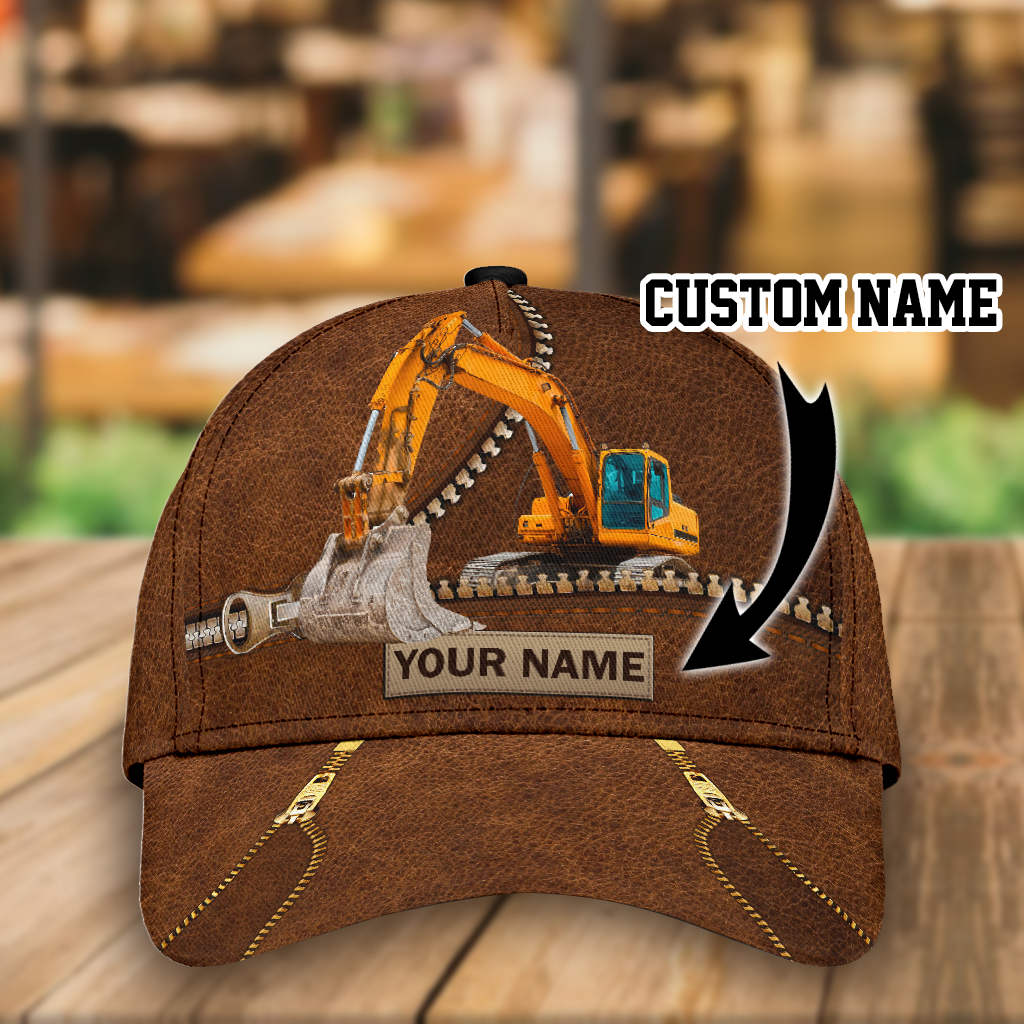 Custom With Name Classic Cap Hat For Excavator, Heavy Equipment 3D Cap Hat For Men Trucker Hats Custom Hats Gifts For Men & Women