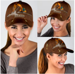 Custom With Name Classic Cap Hat For Excavator, Heavy Equipment 3D Cap Hat For Men Trucker Hats Custom Hats Gifts For Men & Women