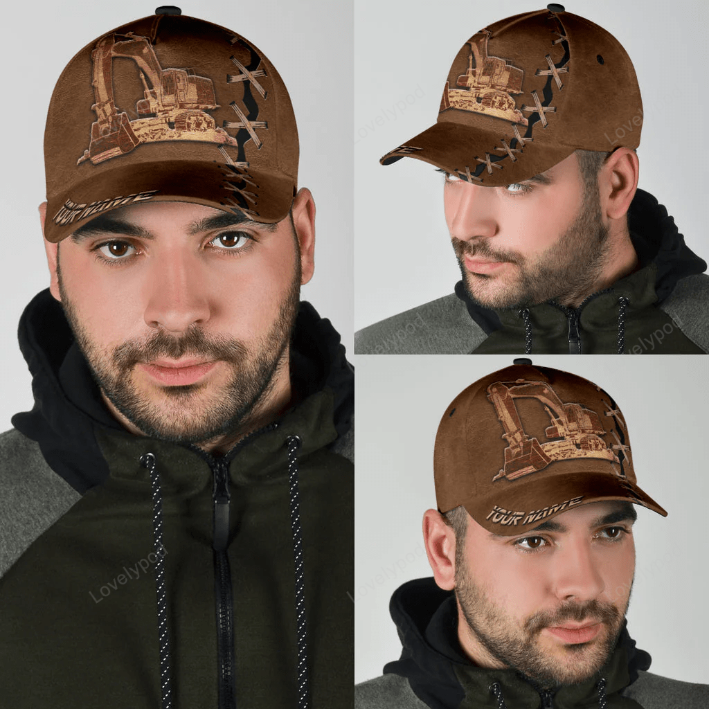 Custom With Name Cool Excavator Heavy Equipment Custom Classic Hat Cap Trucker Hats Custom Hats Gifts For Men & Women