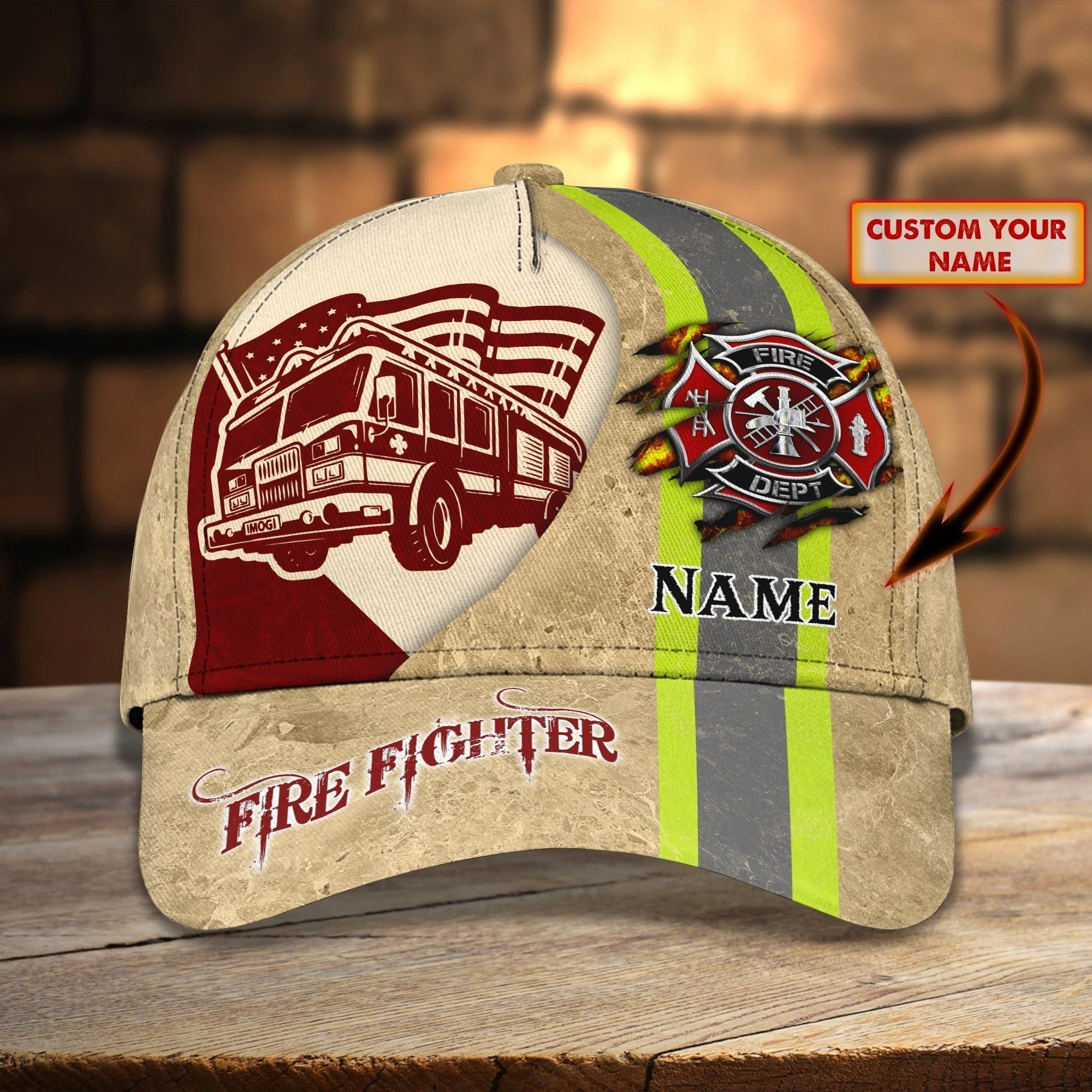 Custom With Name Fire Man Baseball Cap, Classic 3D Full Print Hat Cap For Firefighters Trucker Hats Custom Hats Gifts For Men & Women