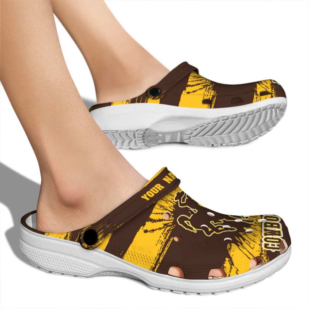 Custom Wyoming Cowboys Paint Splatter Graphics ClogTVC1801745 - Image 2