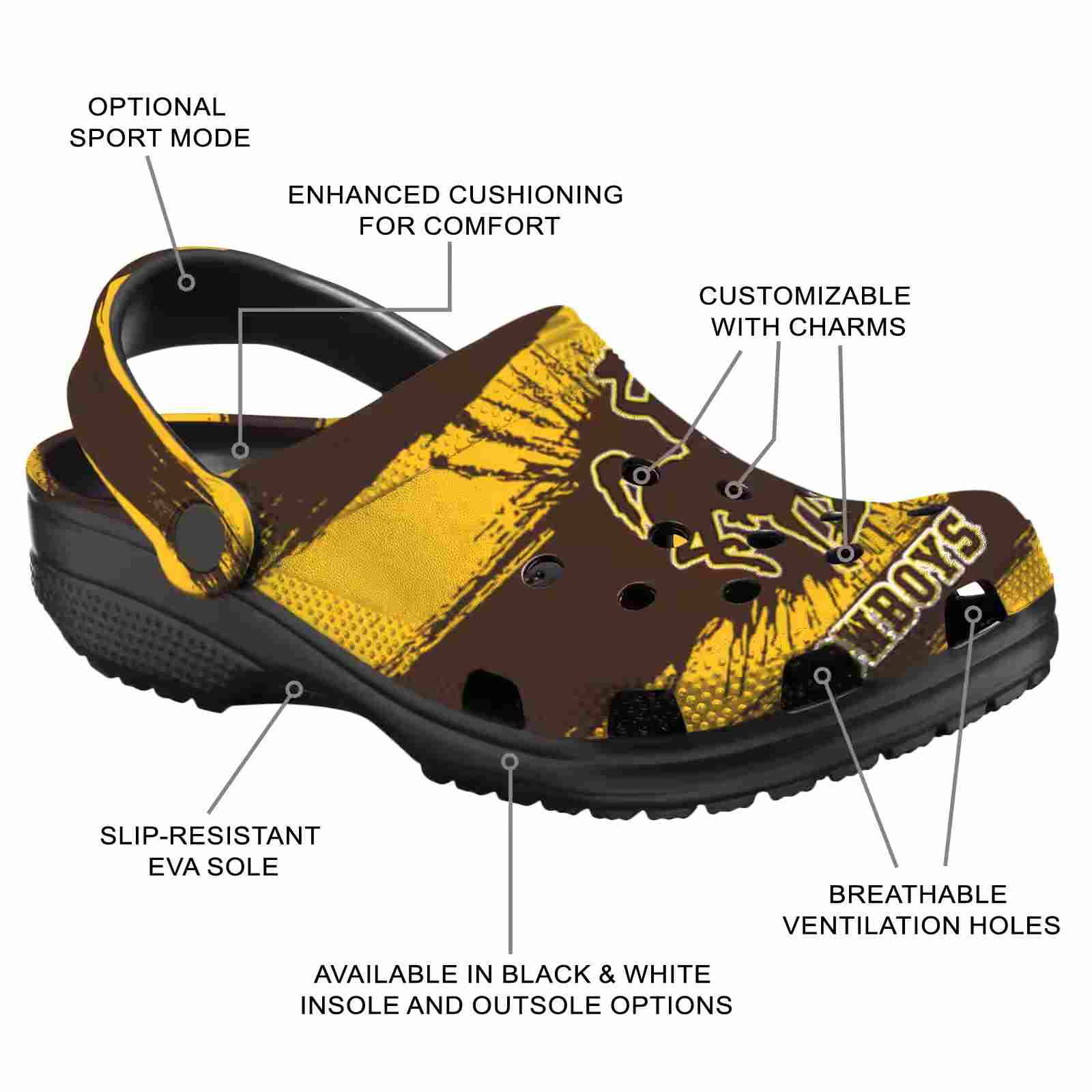 Custom Wyoming Cowboys Paint Splatter Graphics ClogTVC1801745 - Image 5