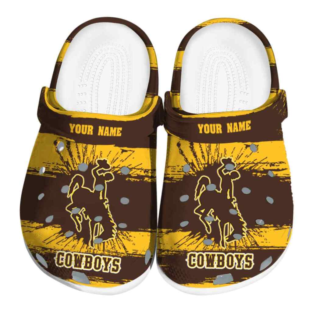 Custom Wyoming Cowboys Paint Splatter Graphics ClogTVC1801745