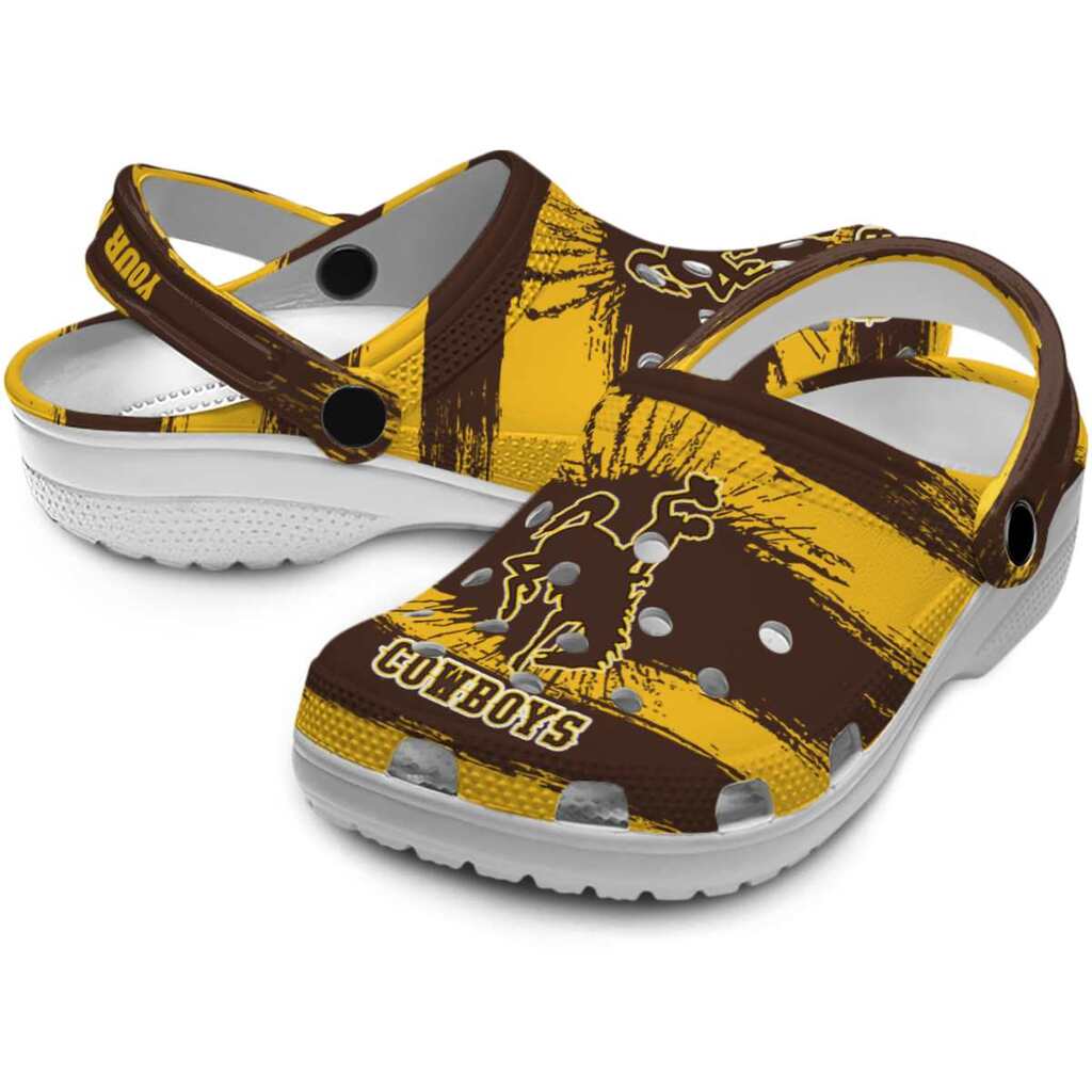 Custom Wyoming Cowboys Paint Splatter Graphics ClogTVC1801745 - Image 3