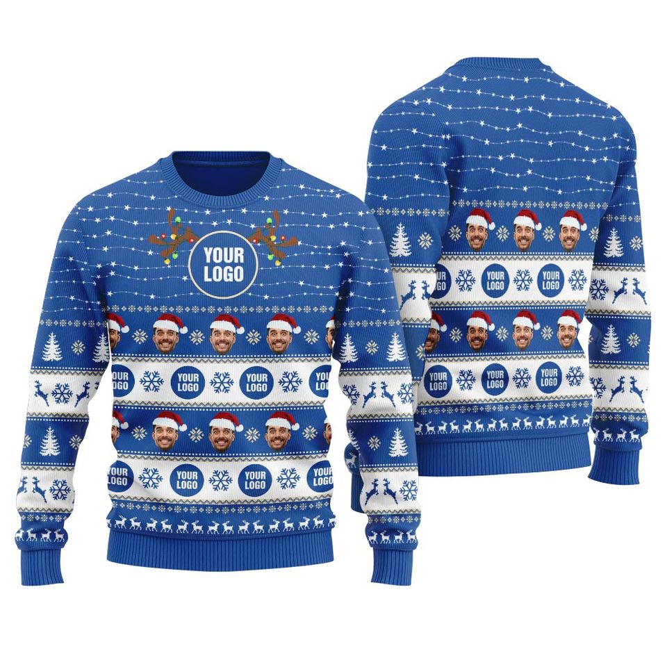 Custom Your Face And Logo Ugly Christmas Sweater Men’s, Holiday Sweaters
