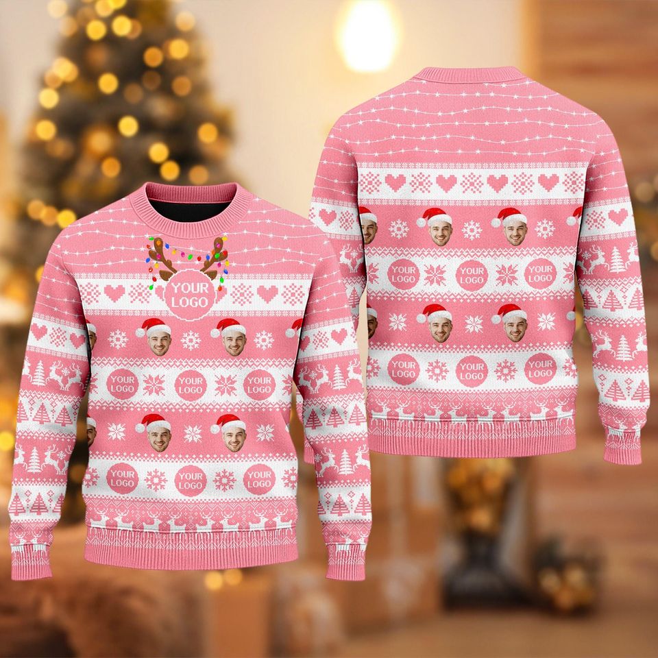 Custom Your Face And Logo Ugly Christmas Sweater Mens, Custom Logo